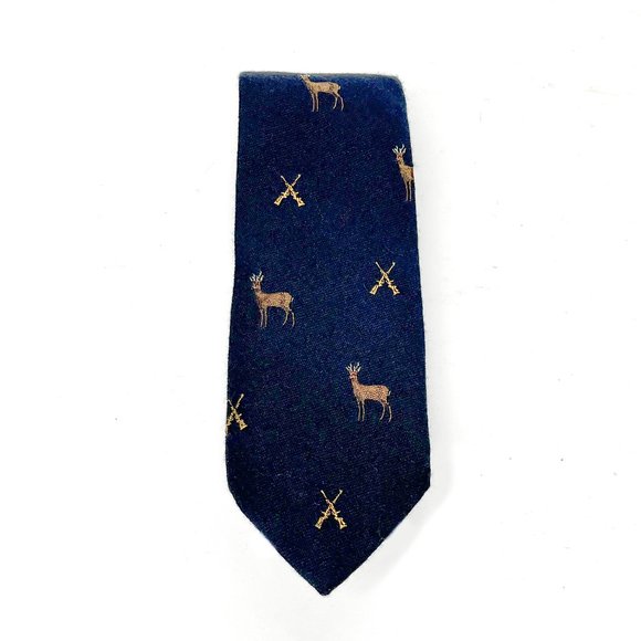 Rugby Ralph Lauren Vintage Navy With Hunting Pattern Wool Tie - Picture 1 of 4